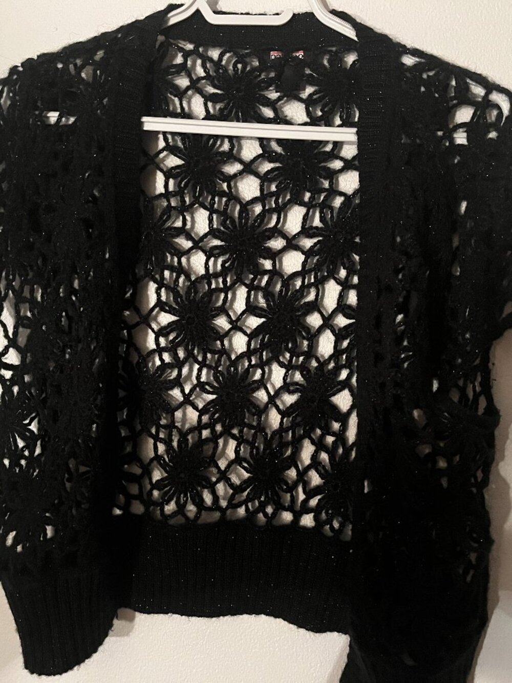 An open-front cropped cardigan shrug by Le Château in black for women size xl